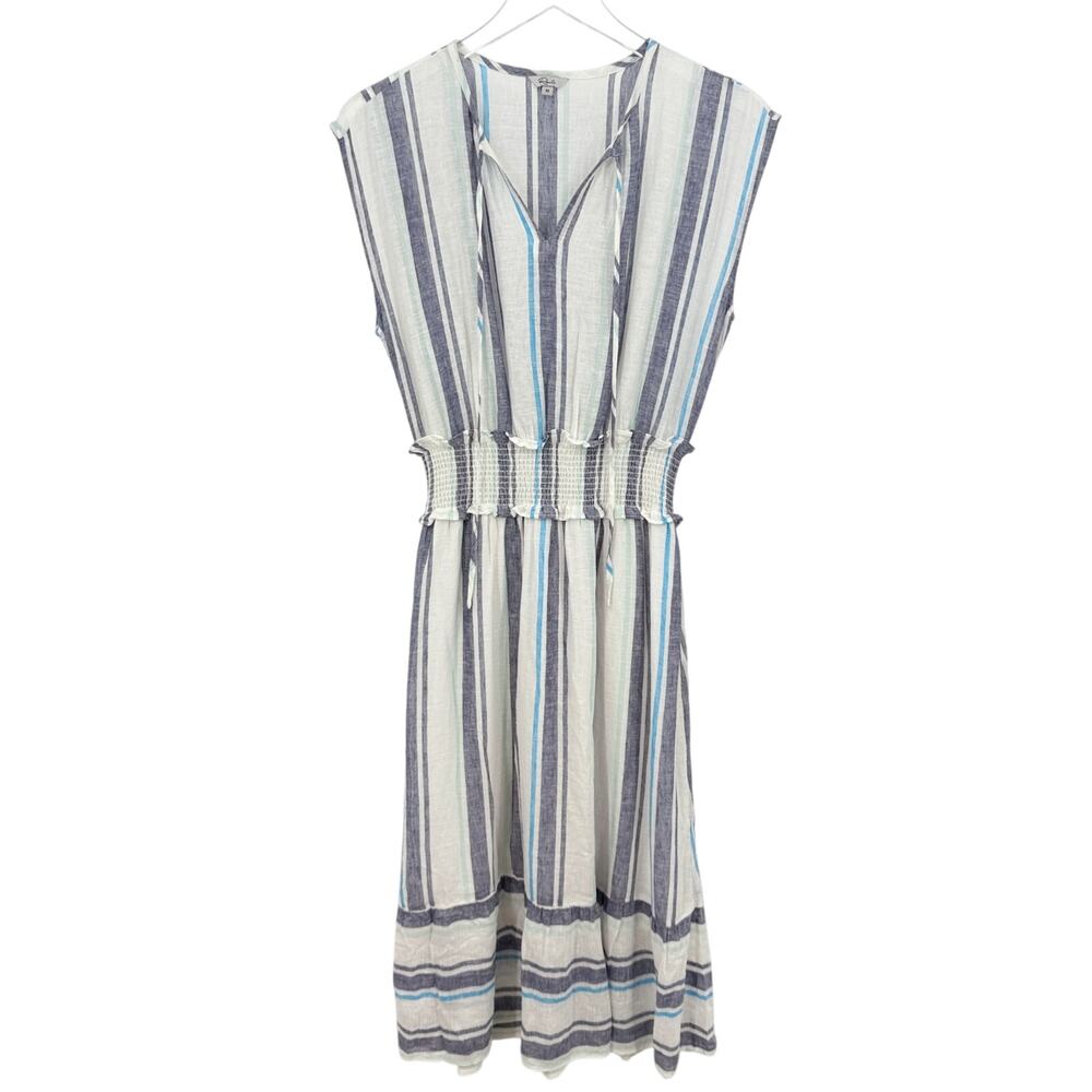 Rails Ashlyn Dress Size XS Blue Stripe Linen Blend Smocked Waist Sleeveless